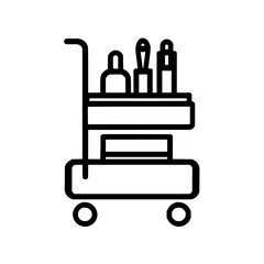 Salon trolley with beauty products for hair stylist and makeup artist accessories and tools on wheels