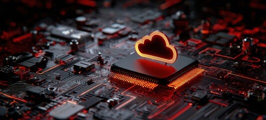 The Cloud Icon Mounted on a Glowing Microchip Over Futuristic Circuit Board