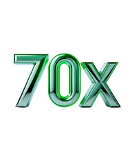 70x with Green Color Isolated on Transparent Background, 3D Render of Number and Letter Icon for Double and Bonus Concept
