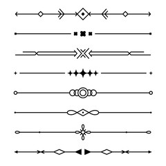 Line text dividers. Set of simple geometric borders. Elegant collection for greeting cards, invitations, menu designs. Vector illustration isolated on a white background in flat linear style