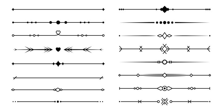Line text dividers. Set of simple geometric borders. Classic collection for greeting cards, invitations, certificate designs. Vector illustration isolated on a white background in flat linear style