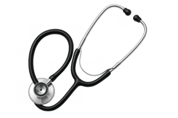 Black stethoscope lying on transparent background representing healthcare