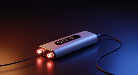 Obraz premium Sleek Futuristic Device with Red LED Lights on Dark Background