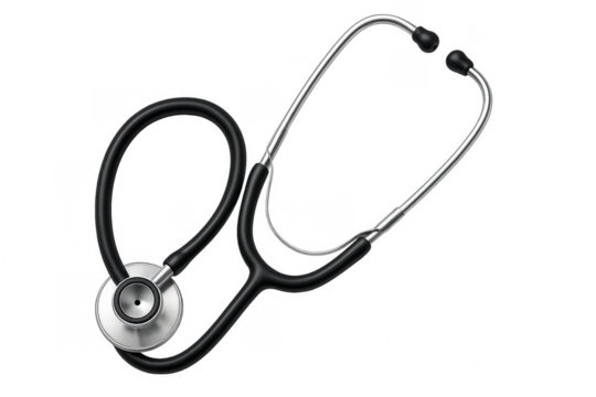 Black stethoscope lying on transparent background representing healthcare