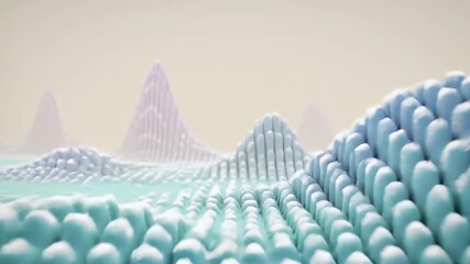 Abstract digital landscape composed of countless blue and white vertical cylinders forming undulating hills and valleys. - Powered by Adobe