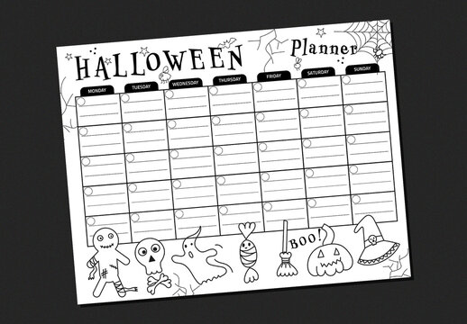Halloween monthly planner layout template 