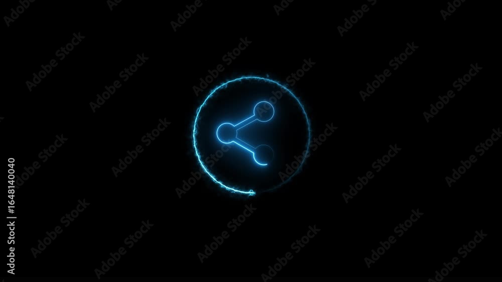 Poster glowing neon share icon animation. glow pink share icon consists of three connected .glow share icon