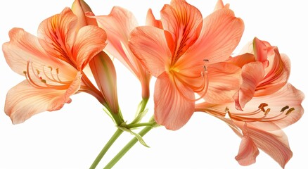 Peach lilies bouquet, studio shot, white background, floral arrangement, greeting card