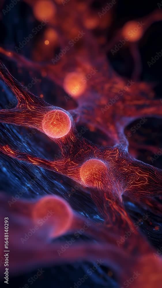 Poster dynamic 3d graphic showing immune cells crossreacting with heart valve proteins surrounded by intens