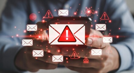 Beware of email phishing attack on mobile phone concept for online security and data protection risk