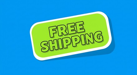 Free Shipping Announcement: A bold green sticker with the words FREE SHIPPING against a blue background, perfect for marketing and promotional material.