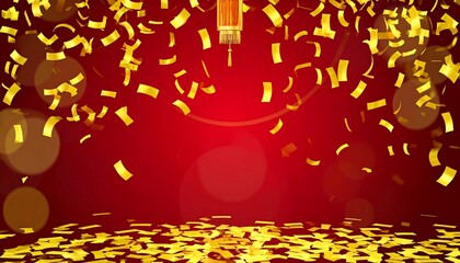 Festive gold confetti on a crimson background