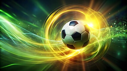 Fototapeta premium Energetic soccer ball with glowing light trails isolated on white background