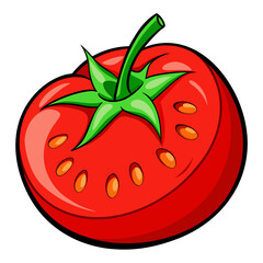 Sweet strawberry fruit vector illustration with a red and green leaf on a white background