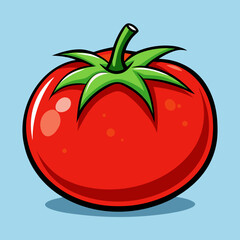 Fresh and juicy red tomato vector illustration on a white background with a green leaf