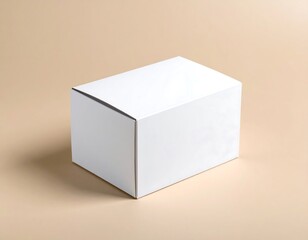 Naklejka premium Closed White Box on Beige Background with Soft Lighting