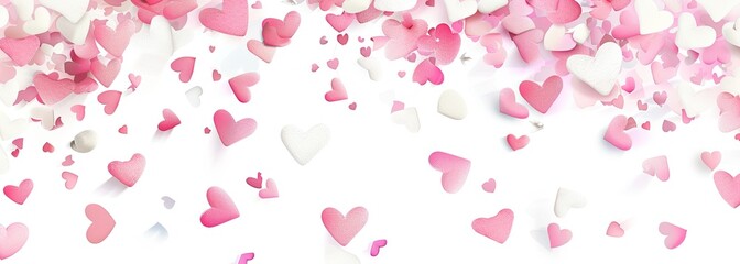 Pink & white hearts falling on white background; romantic celebration; website banner