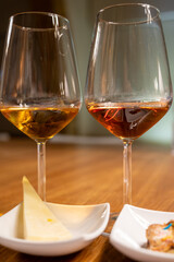 Visit of wine cellar with old large oak barrels, tasting of fortified dry or sweet tasty marsala wine in Marsala, Sicily, Italy