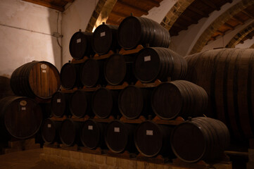 Visit of wine cellar with old large oak barrels, production of fortified dry or sweet tasty marsala...