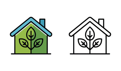 Eco Friendly Home Illustration Depicting Sustainability and Environmental Consciousness with Two Different Style