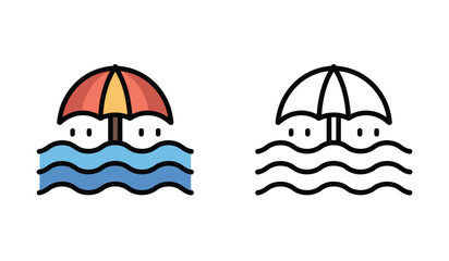 Fototapeta premium Beach Umbrella Icon Set Summer Vacation and Holiday Theme Colorful and Line Art Versions