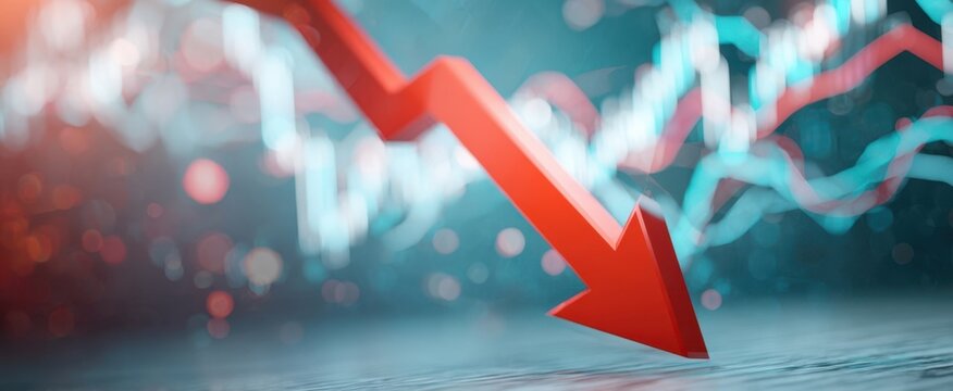 The red arrow plunging toward the ground symbolizing stock market crash and decline