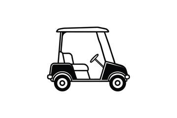 Obraz premium A black and white illustration of a golf cart with a roof and seats silhouette