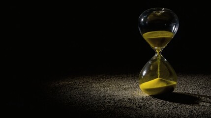 An overflowing hourglass with golden moments above and dark shadows below, representing procrastination and time.