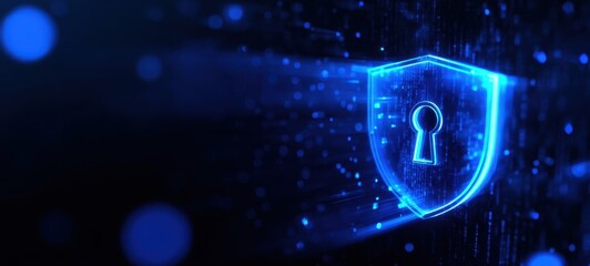 The Shield Icon Representing Cybersecurity and Digital Data Protection in Futuristic Blue