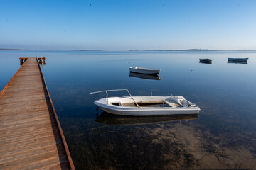 Morning stillness and mirror-quiet water at Stagnone of Marsala, lagoon and nature reserve near...