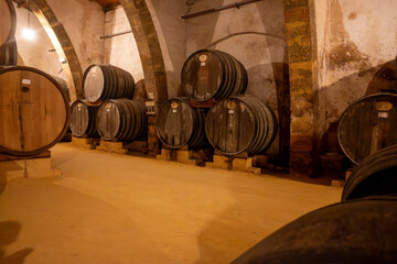 Visit of wine cellar with old large oak barrels, production of fortified dry or sweet tasty marsala...