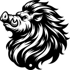 Fototapeta premium Wild Boar Head Icon: A striking monochrome illustration of a wild boar head, rendered in bold lines and artistic detail. Perfect for conveying strength and wilderness themes.