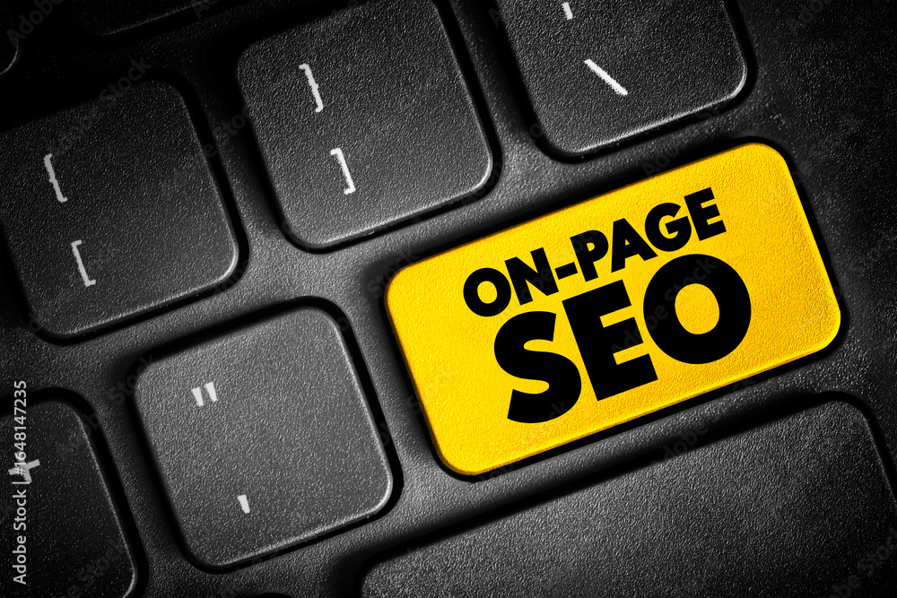 Poster on-page seo - process of optimizing pages on your site to improve rankings and user experience, text