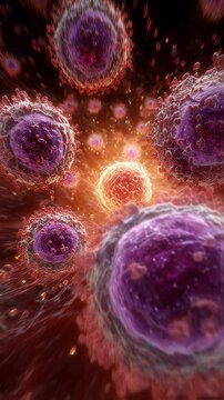 Abstract medical graphic depicting rapid signaling across immune cells representing chronic leukemia progression.
