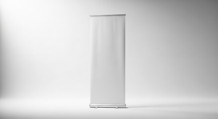 Empty Vertical Banner Stand with Neutral Background for Event Promotions, Trade Shows, Marketing Displays, Business Presentations, and Advertising Resources  