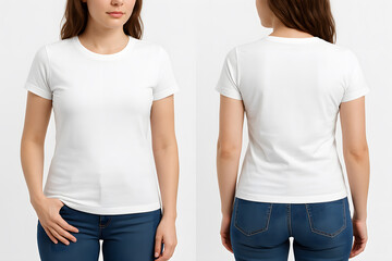 White t shirt mockup template front and back view for fashion design