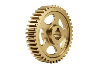 3D rendering of a gold-colored gear mechanism showing intricate gear teeth and central hub for