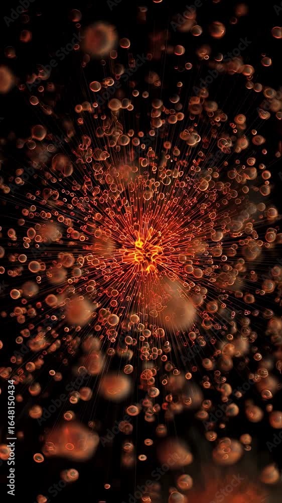 Poster closeup digital rendering of explosive starburst formation from clustered intracellular dots depicti