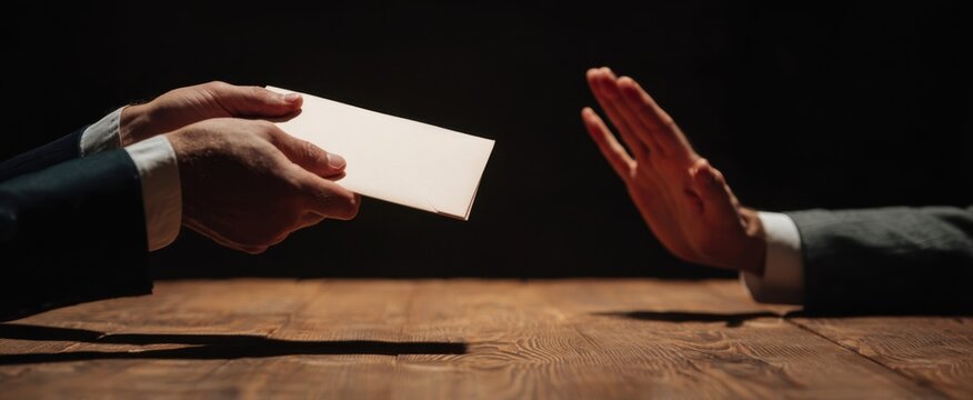 The Envelope Being Offered and Rejected Across a Wooden Table