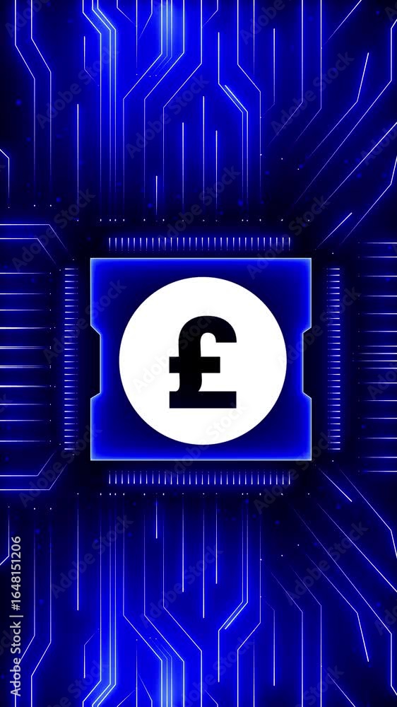 Poster pound stable coin currency business and digital money hologram symbol appears on a digital backgroun