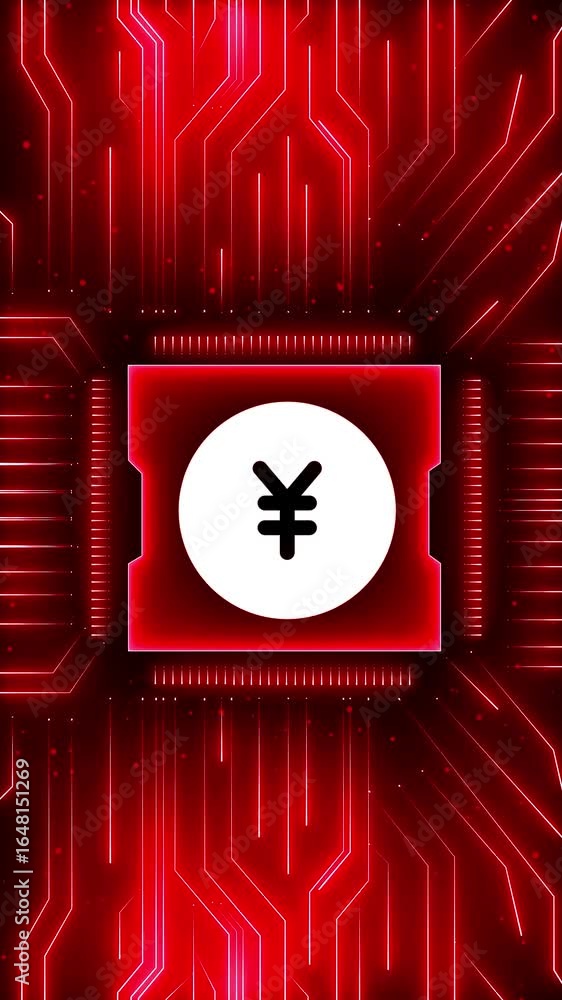 Poster yuan stable coin currency business and digital money hologram symbol appears on a digital background