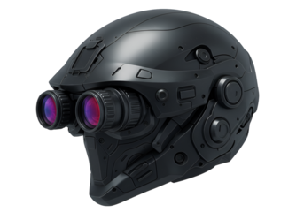 advanced futuristic black tactical helmet with night vision goggles and communication devices for