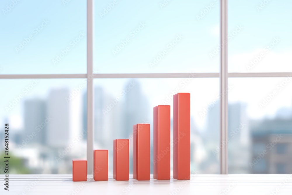 Aufkleber growing business trends with red blocks representing statistics and progress towards success