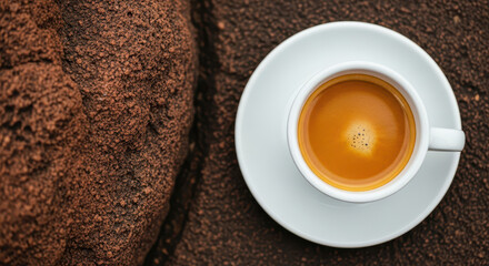 A rich espresso brewed to perfection served in a white cup on a saucer