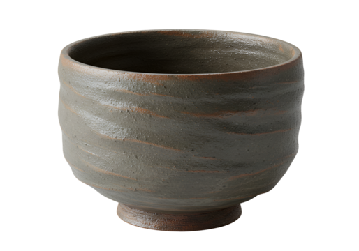 Ancient clay bowl with textured surface and subtle color variations on a black background