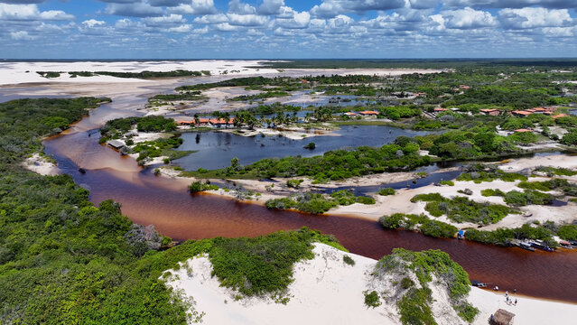 Betania Village At Santo Amaro In Maranhao Brazil. Nature Landscape. Beautiful Rainforest. Betania Village At Brazil. Oasis Scenery. Colored River. Native Village. Brazil Northeast.