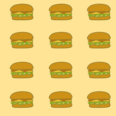 Seamless Pattern of Cheese Burger or Hamburger. doodle burger pattern background. seamless pattern of burger in doodle style. doodle line of fast food burger or hamburger.