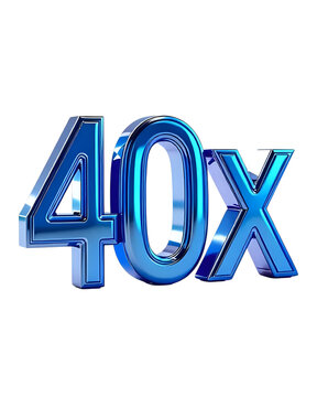 40x with Blue Color Isolated on Transparent Background, 3D Render of Number and Letter Icon for Double and Bonus Concept