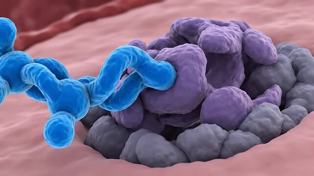 Medical 3D animation of an insulin molecule docking with its receptor, triggering a clear glucose uptake cascade for healthy cellular balance