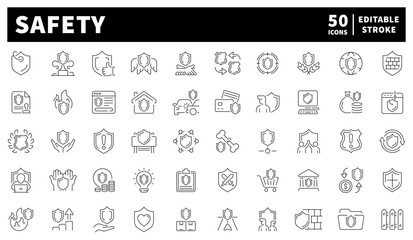 Safety vector icons in line style. Safety and protection related icons. Safety vector icons collection